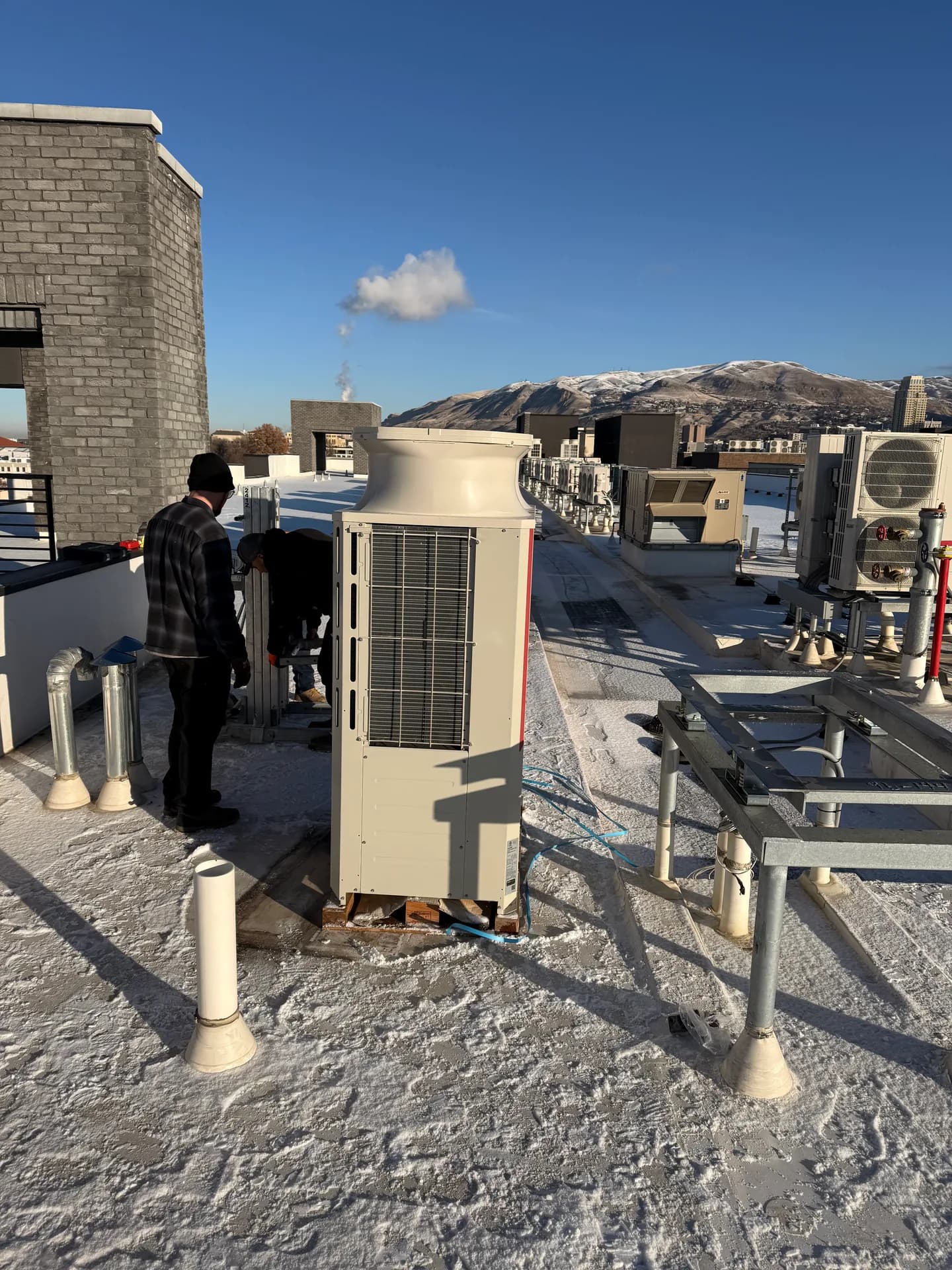 A heat pump running through a snowy Utah winter