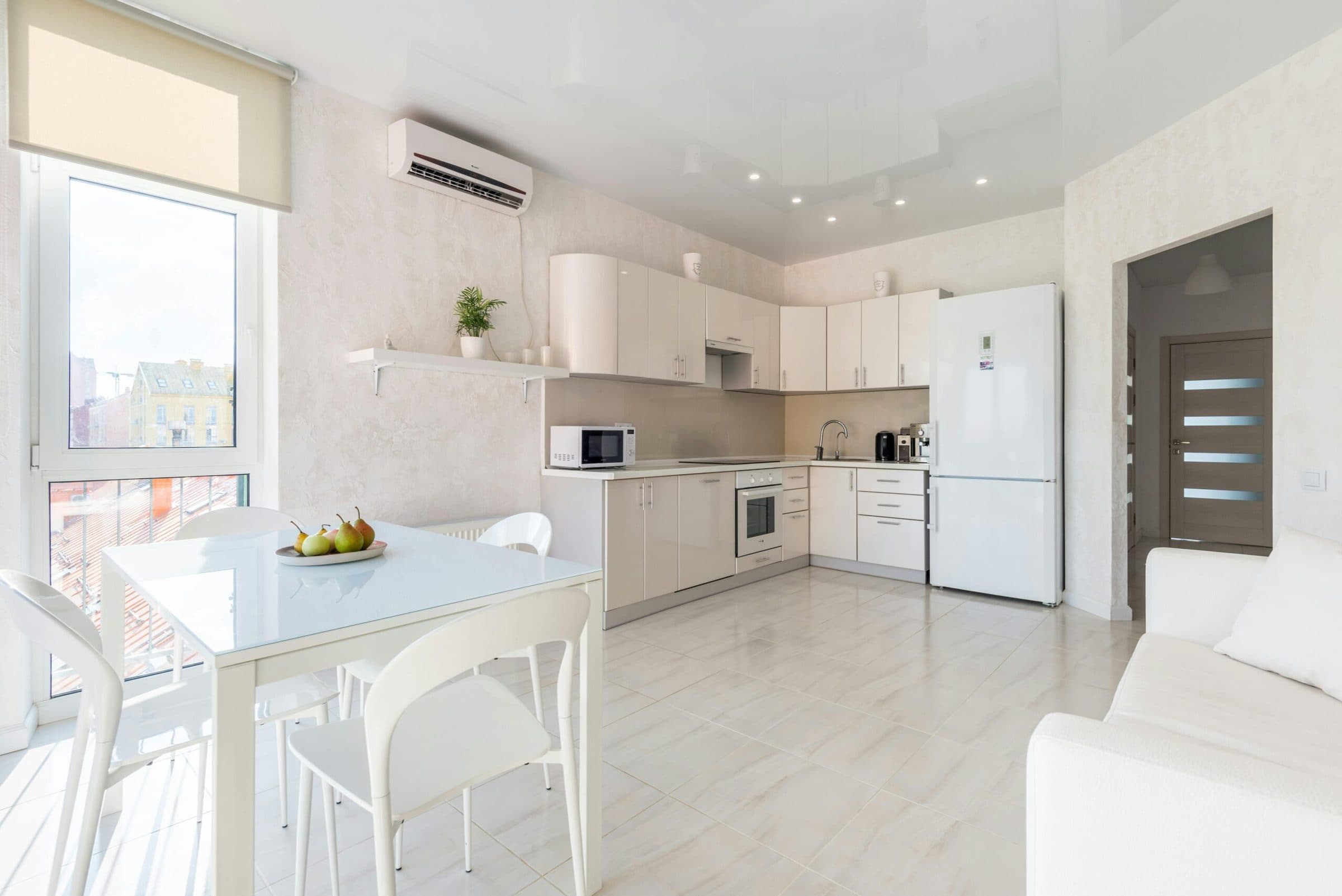 Ductless mini-split A/C in a modern Utah kitchen for energy-efficient cooling.